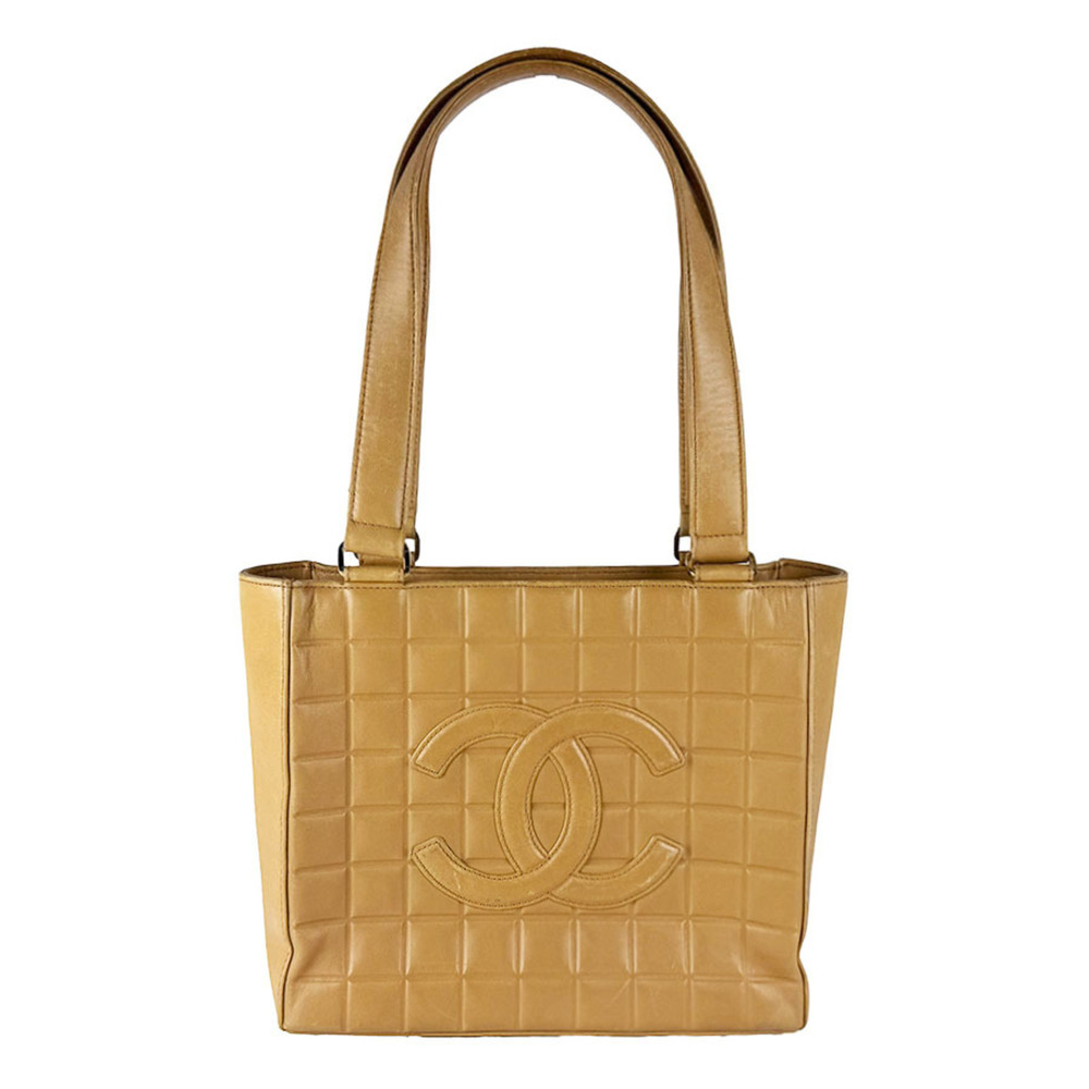 Chanel CHANEL Tote Bag Chocolate Bar Leather Beige Gold Women's z10740